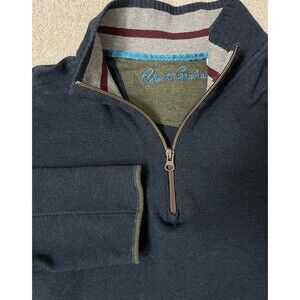 Robert Graham Sweater Mens XL Navy Striped Collar Half Zip Pullover 100% Cotton